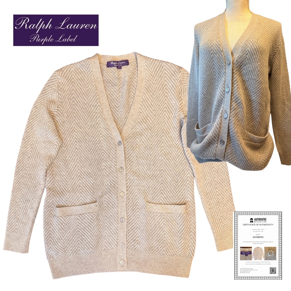 Ralph Lauren Purple Label Italy Herringbone Cashmere Cardigan Sweater S